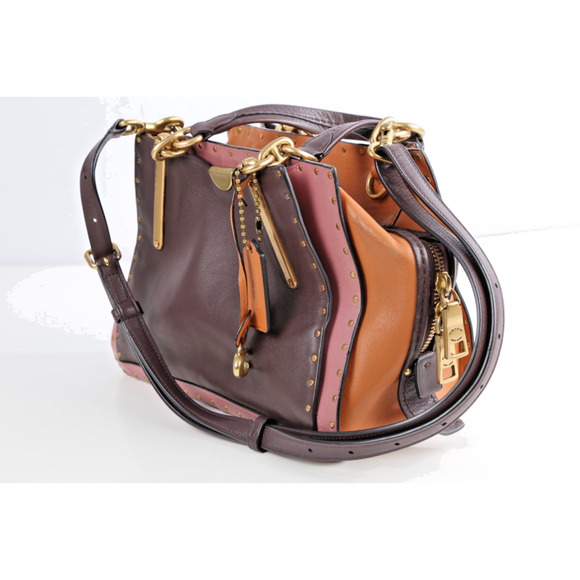 Coach Dreamer Satchel 35605 Oxblood Colorblock Rivet Leather Shoulder Bag Purse - Picture 4 of 16